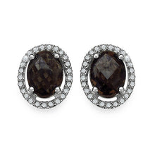 Load image into Gallery viewer, 2.39 Carat Genuine White Diamond & Smoky Quartz .925 Sterling Silver Earrings