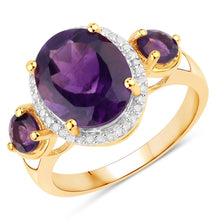 Load image into Gallery viewer, 3.82 Carat Genuine Amethyst and White Diamond .925 Sterling Silver Ring