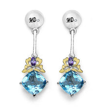 将图片加载到图库查看器,5.55 Carat Genuine Blue Topaz, Amethyst & White Diamond .925 Sterling Silver Earrings
