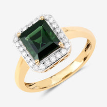 Load image into Gallery viewer, 3.02 Carat Genuine Green Tourmaline and White Diamond 14K Yellow Gold Ring