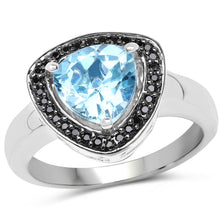 Load image into Gallery viewer, 2.06 Carat Genuine Baby Swiss Blue Topaz and Black Diamond .925 Sterling Silver Ring