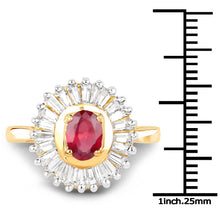 Load image into Gallery viewer, 14K Yellow Gold Plated 2.44 Carat Glass Filled Ruby and White Topaz .925 Sterling Silver Ring