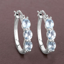 Load image into Gallery viewer, 1.75 Carat Genuine Aquamarine and White Diamond .925 Sterling Silver Earrings