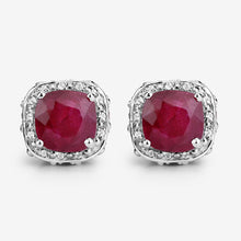 Load image into Gallery viewer, 6.12 Carat Dyed Ruby, Ruby and White Topaz .925 Sterling Silver Earrings