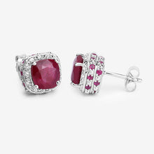 Load image into Gallery viewer, 6.12 Carat Dyed Ruby, Ruby and White Topaz .925 Sterling Silver Earrings