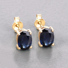 Load image into Gallery viewer, 1.90 Carat Genuine Blue Sapphire 10K Yellow Gold Earrings