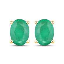 Load image into Gallery viewer, 1.44 Carat Genuine Zambian Emerald 10K Yellow Gold Earrings