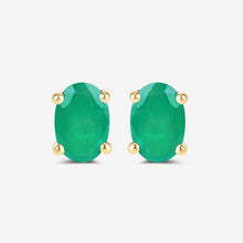 Load image into Gallery viewer, 0.88 Carat Genuine Zambian Emerald 10K Yellow Gold Earrings