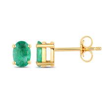 Load image into Gallery viewer, 0.88 Carat Genuine Zambian Emerald 10K Yellow Gold Earrings
