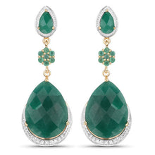 Load image into Gallery viewer, 22.70 Carat Dyed Emerald and White Topaz .925 Sterling Silver Earrings