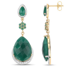 Load image into Gallery viewer, 22.70 Carat Dyed Emerald and White Topaz .925 Sterling Silver Earrings