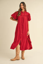 Load image into Gallery viewer, Mineral Washed Button Down Puff Sleeve Shirt Dress – Trendy Button Down Shirt Dress with Puff Sleeves and Unique Mineral Wash Finish for a Chic and Casual Look