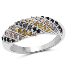Load image into Gallery viewer, 0.63 Carat Genuine Champagne Diamond, Yellow Diamond & Black Diamond .925 Sterling Silver Ring