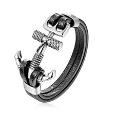 将图片加载到图库查看器,Genuine Leather Anchor Bracelet Men Lion Double Wolf Shackles Stainless Steel Charm Bracelets Wristband Fashion Jewelry