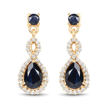 Load image into Gallery viewer, 1.19 Carat Genuine Blue Sapphire and White Diamond 14K Yellow Gold Earrings