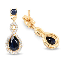Load image into Gallery viewer, 1.19 Carat Genuine Blue Sapphire and White Diamond 14K Yellow Gold Earrings