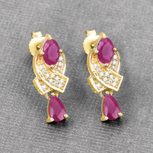 Load image into Gallery viewer, 1.12 Carat Genuine Ruby and White Diamond 14K Yellow Gold Earrings