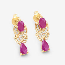 Load image into Gallery viewer, 1.12 Carat Genuine Ruby and White Diamond 14K Yellow Gold Earrings