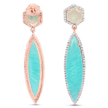Load image into Gallery viewer, 14K Rose Gold Plated 17.14 Carat Genuine Amazonite, Prehnite And White Topaz .925 Sterling Silver Earrings