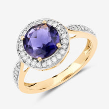 Load image into Gallery viewer, 1.79 Carat Genuine Iolite and White Diamond 14K Yellow Gold Ring