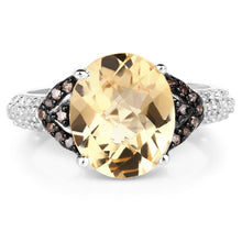 Load image into Gallery viewer, 4.65 Carat Genuine Citrine, Champagne Diamond & White Diamond .925 Sterling Silver Ring