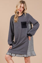 将图片加载到图库查看器,Striped Patchwork Round Neck Terry Sweatshirt Dress For Women – Casual, Trendy, Cozy, Playful, Relaxed Vibe for Everyday Wear