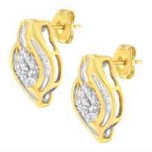 Load image into Gallery viewer, 10K Yellow Gold 1/3 cttw Round-Cut Diamond Cluster and Swirl Stud Earrings (J-K Clarity, I2-I3 Color)
