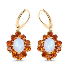 Load image into Gallery viewer, 14K Yellow Gold Plated 5.42 Carat Genuine Ethiopian Opal, Citrine and White Topaz .925 Sterling Silver Earrings