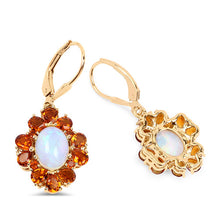 Load image into Gallery viewer, 14K Yellow Gold Plated 5.42 Carat Genuine Ethiopian Opal, Citrine and White Topaz .925 Sterling Silver Earrings