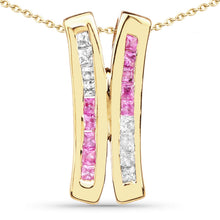 Load image into Gallery viewer, 14K Yellow Gold Plated 1.08 Carat Genuine Pink Sapphire and White Sapphire .925 Sterling Silver Pendant