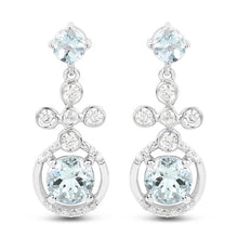 Load image into Gallery viewer, 4.42 Carat Genuine Aquamarine and White Zircon .925 Sterling Silver Earrings