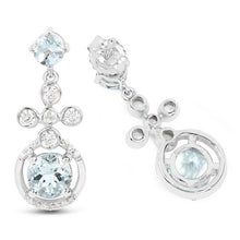 Load image into Gallery viewer, 4.42 Carat Genuine Aquamarine and White Zircon .925 Sterling Silver Earrings