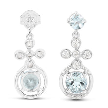 Load image into Gallery viewer, 4.42 Carat Genuine Aquamarine and White Zircon .925 Sterling Silver Earrings