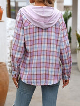 将图片加载到图库查看器,Plaid Buttoned Long Sleeve Hooded Jacket for Women – Cozy & Stylish Cotton-Blend Outerwear
