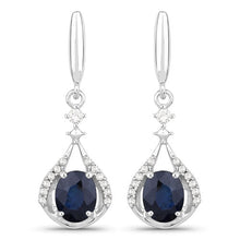 Load image into Gallery viewer, 0.86 Carat Genuine Blue Sapphire and White Diamond 14K White Gold Earrings