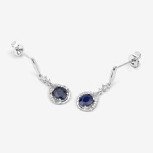 Load image into Gallery viewer, 0.86 Carat Genuine Blue Sapphire and White Diamond 14K White Gold Earrings