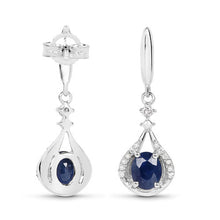 Load image into Gallery viewer, 0.86 Carat Genuine Blue Sapphire and White Diamond 14K White Gold Earrings