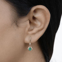 Load image into Gallery viewer, 0.70 Carat Genuine Zambian Emerald and White Diamond 14K Yellow Gold Earrings