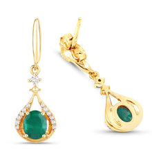 Load image into Gallery viewer, 0.70 Carat Genuine Zambian Emerald and White Diamond 14K Yellow Gold Earrings