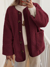 Load image into Gallery viewer, Modern Cozy Women Luxuriously Cozy Contrast Button Up Sherpa Jacket with Pockets For Fall & Winter