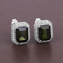 Load image into Gallery viewer, 3.57 Carat Genuine Green Tourmaline and White Diamond 14K White Gold Earrings