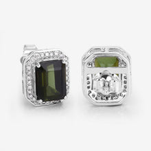 Load image into Gallery viewer, 3.57 Carat Genuine Green Tourmaline and White Diamond 14K White Gold Earrings