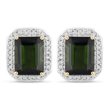 Load image into Gallery viewer, 3.57 Carat Genuine Green Tourmaline and White Diamond 14K Yellow Gold Earrings