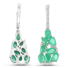 Load image into Gallery viewer, 6.69 Carat Genuine Emerald and White Diamond .925 Sterling Silver Earrings