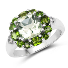 Load image into Gallery viewer, 3.49 Carat Genuine Green Amethyst, Chrome Diopside & White Topaz .925 Sterling Silver Ring