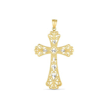 Load image into Gallery viewer, 14k Two Tone Gold High Polish Diamond Cut Cross Pendant