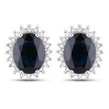 Load image into Gallery viewer, 3.32 Carat Genuine Blue Sapphire and White Diamond 14K White Gold Earrings