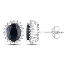 Load image into Gallery viewer, 3.32 Carat Genuine Blue Sapphire and White Diamond 14K White Gold Earrings