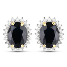Load image into Gallery viewer, 3.32 Carat Genuine Blue Sapphire and White Diamond 14K Yellow Gold Earrings