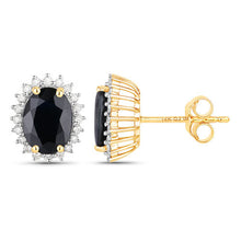Load image into Gallery viewer, 3.32 Carat Genuine Blue Sapphire and White Diamond 14K Yellow Gold Earrings
